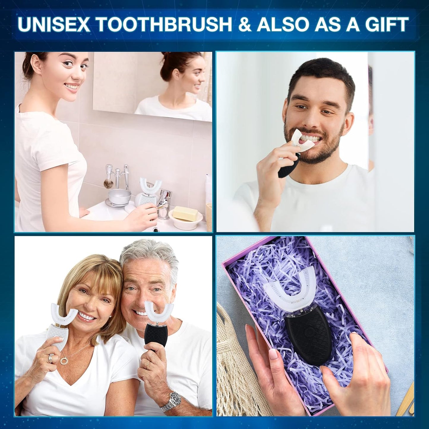 2-Pack Ultrasonic U-Shaped Electric Toothbrushes for Adults – 3 Brush Heads, 360° Cleaning, Rechargeable, Waterproof (No Base)