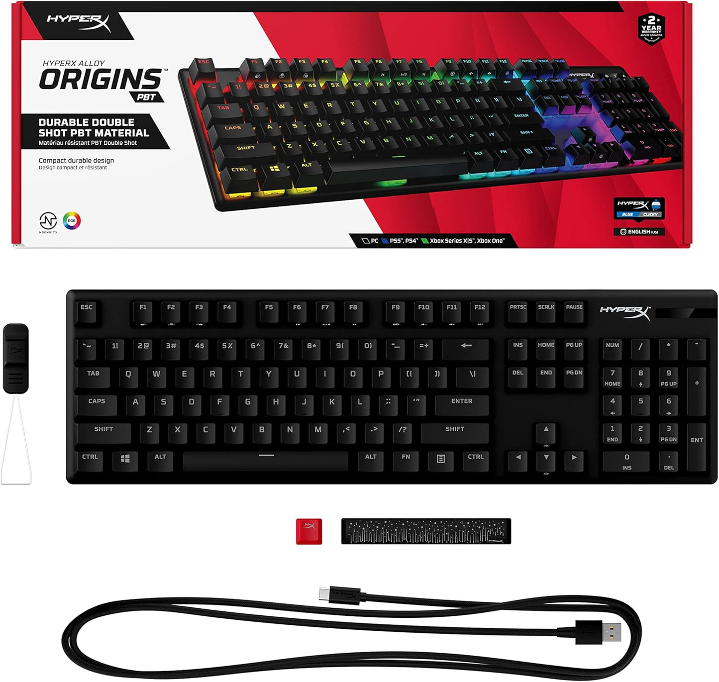 Alloy Origins PBT Gaming Keyboard – RGB Backlit, Clicky Mechanical Switches, Compact Build, Aluminum Body, Customizable with NGENUITY