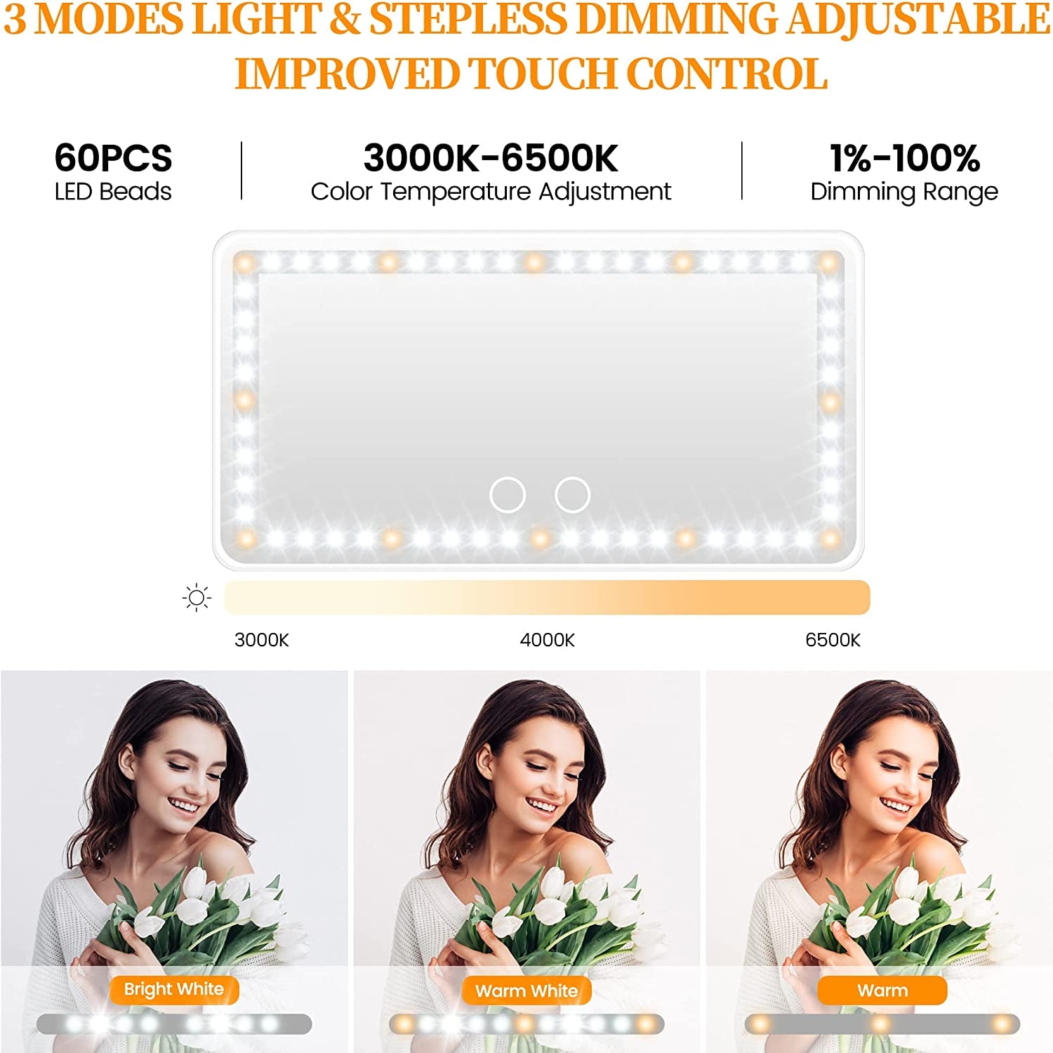  Rechargeable LED Car Vanity Mirror – Sun Visor Makeup Accessory with Touch Control & 3 Light Modes, Universal Fit for Cars & Trucks