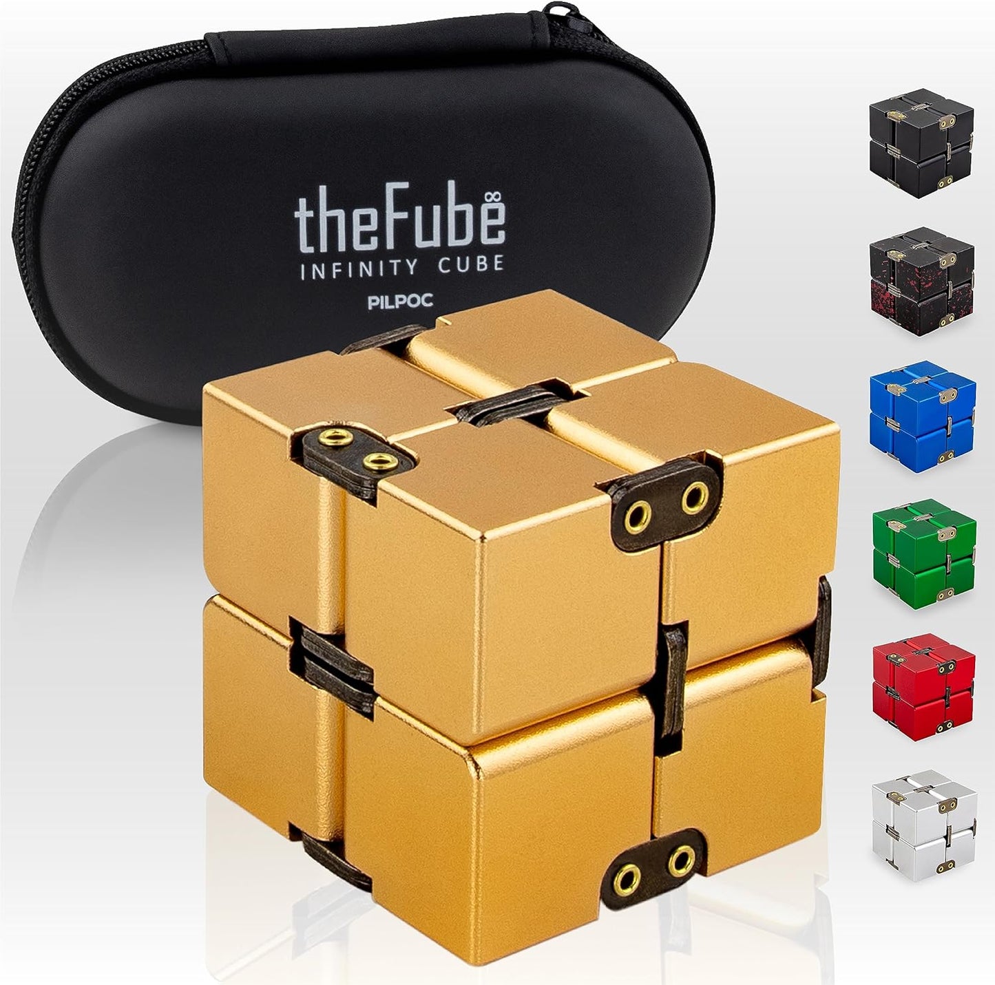Thefube Infinity Cube Fidget Desk Toy - Aluminum Infinite Magic Cube with Case, Sturdy, Heavy, Relieve Stress and Anxiety, for ADD, ADHD, OCD (Green)