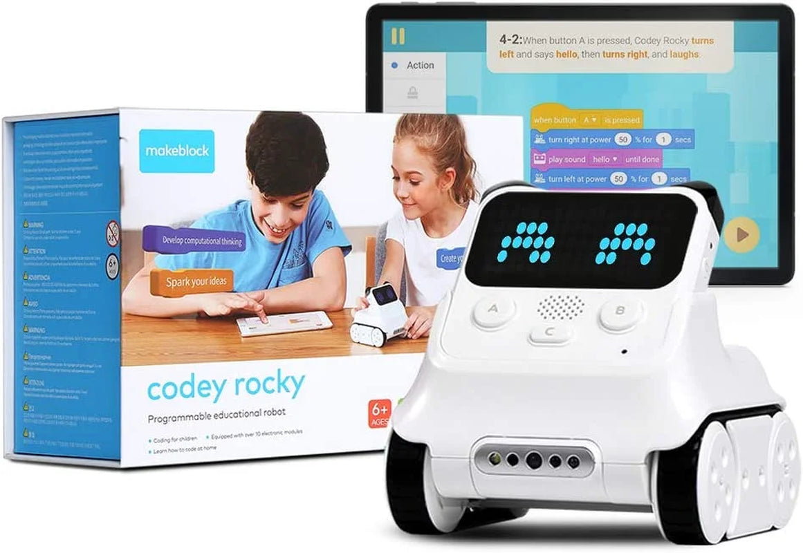 Codey Rocky 2-In-1 Cording Robot Toys for Kids, Programmable Remote Control Emo Robot Car Supports Both Block-Based and Python Coding