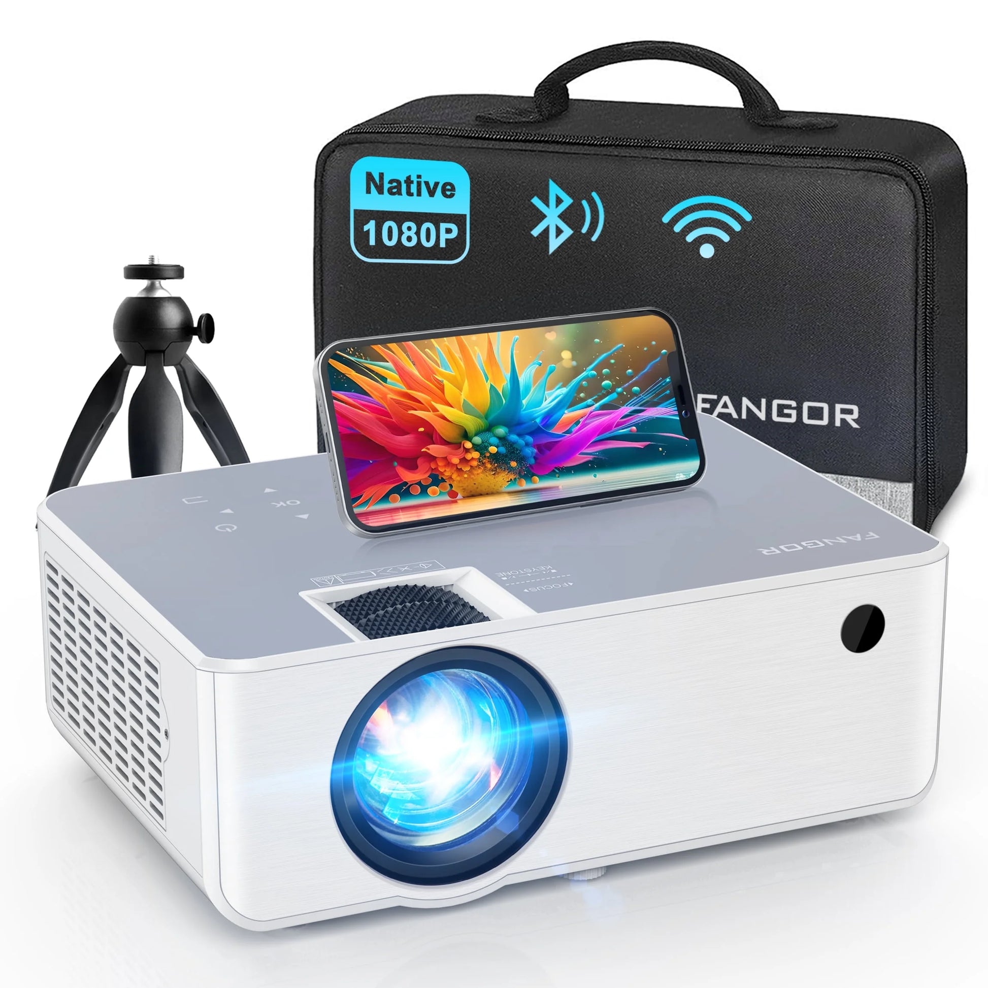 - Wireless Bluetooth Projector 1080P – Portable Full HD Video Player for Indoor & Outdoor Use with Tripod