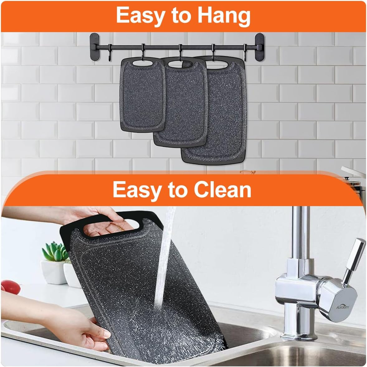 Cutting Board Set of 3 – BPA-Free, Dishwasher Safe with Juice Grooves & Handles