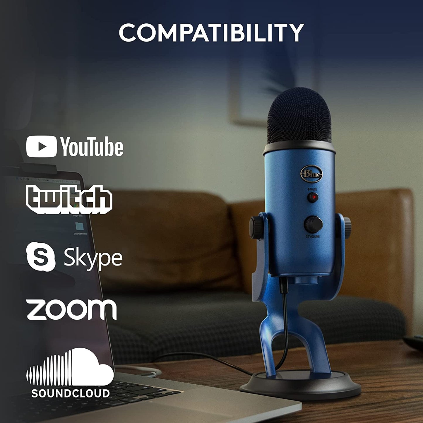 🎙️ Yeti USB Condenser Microphone – Midnight Edition for Streaming, Podcasting, Gaming & Studio Recording with VO!CE FX & 4 Pickup Patterns