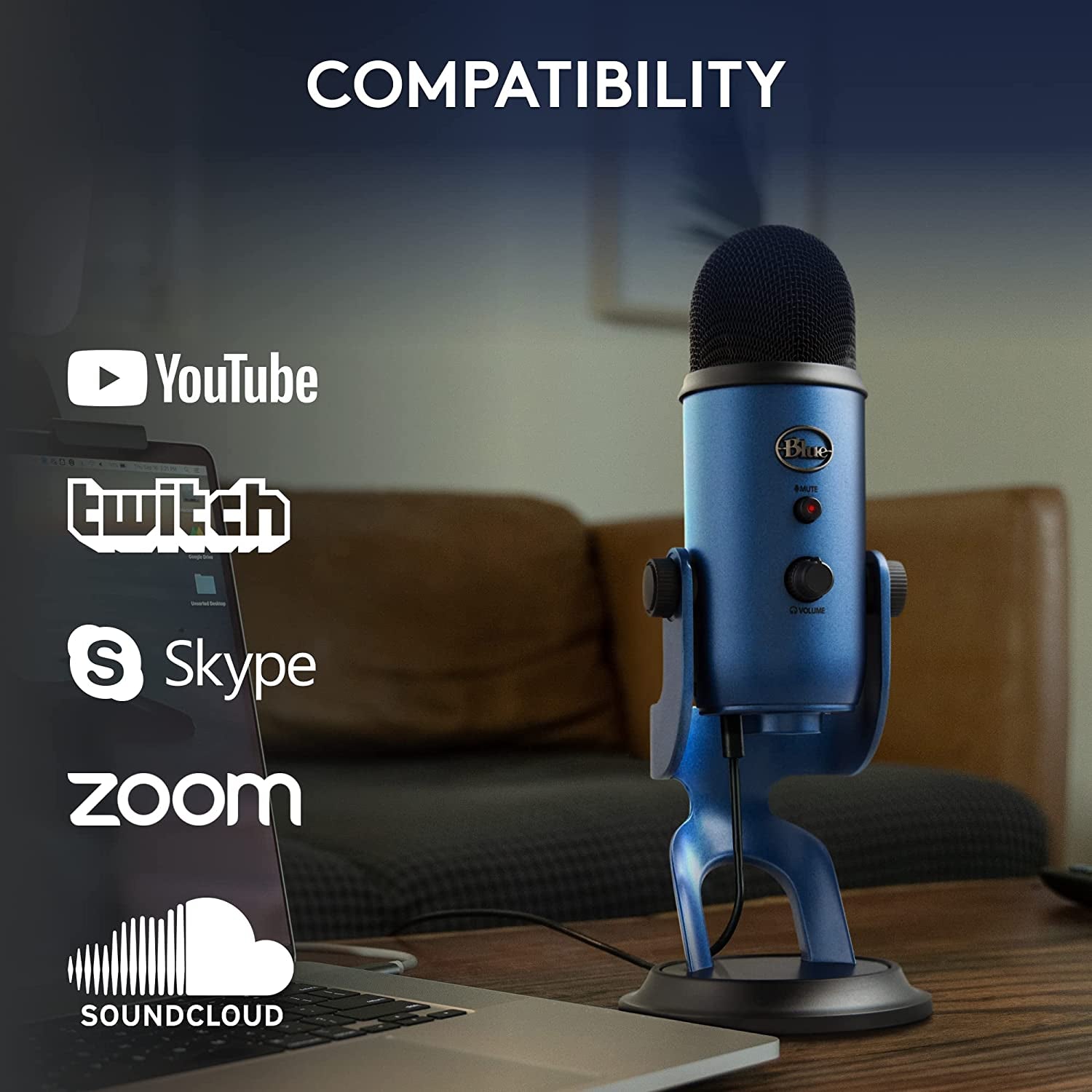 🎙️ Yeti USB Condenser Microphone – Midnight Edition for Streaming, Podcasting, Gaming & Studio Recording with VO!CE FX & 4 Pickup Patterns