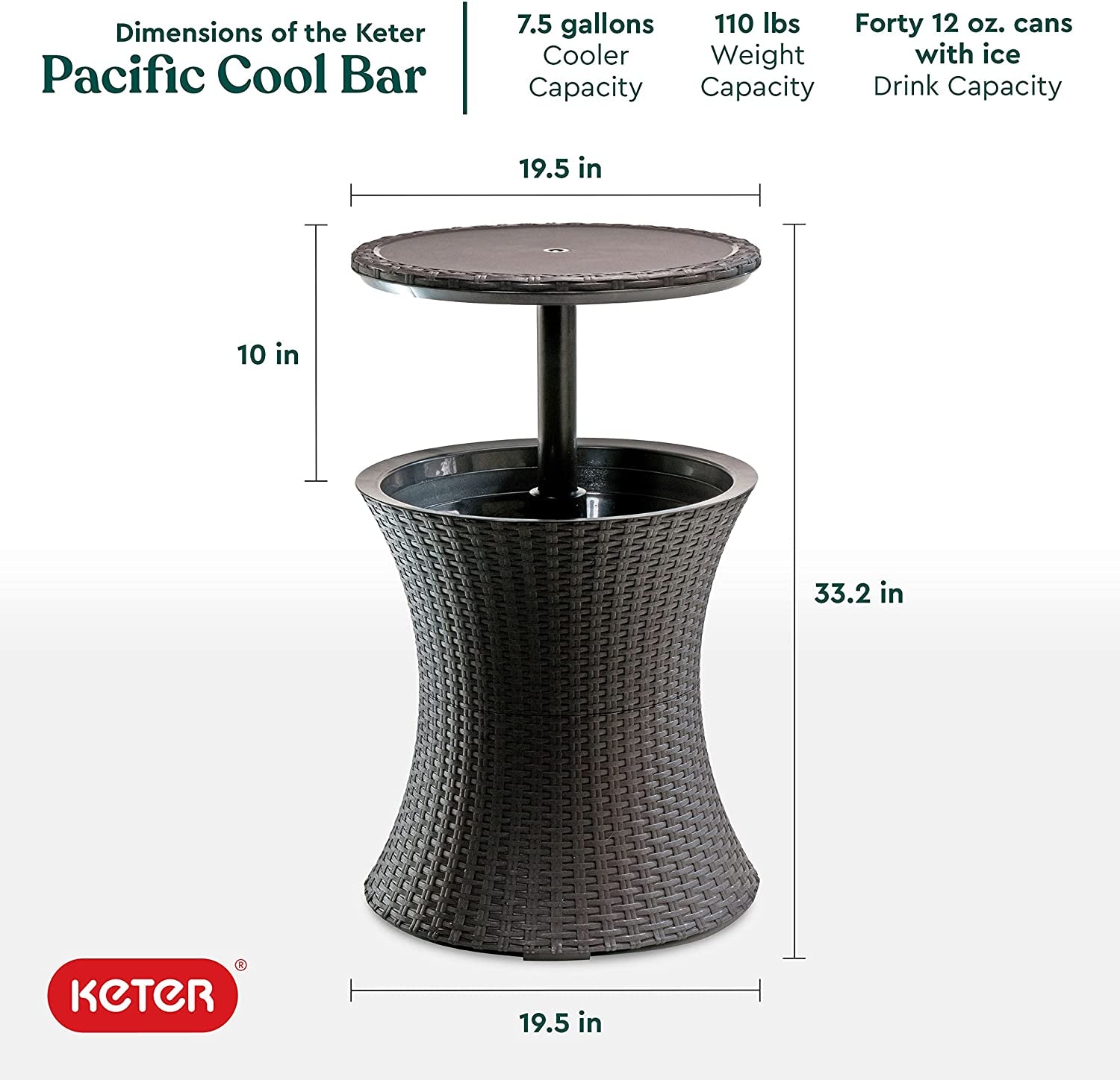 Outdoor Patio Cool Bar Table – 7.5 Gallon Beer & Wine Cooler with Espresso Finish – Perfect for Hot Tub or Backyard Lounging