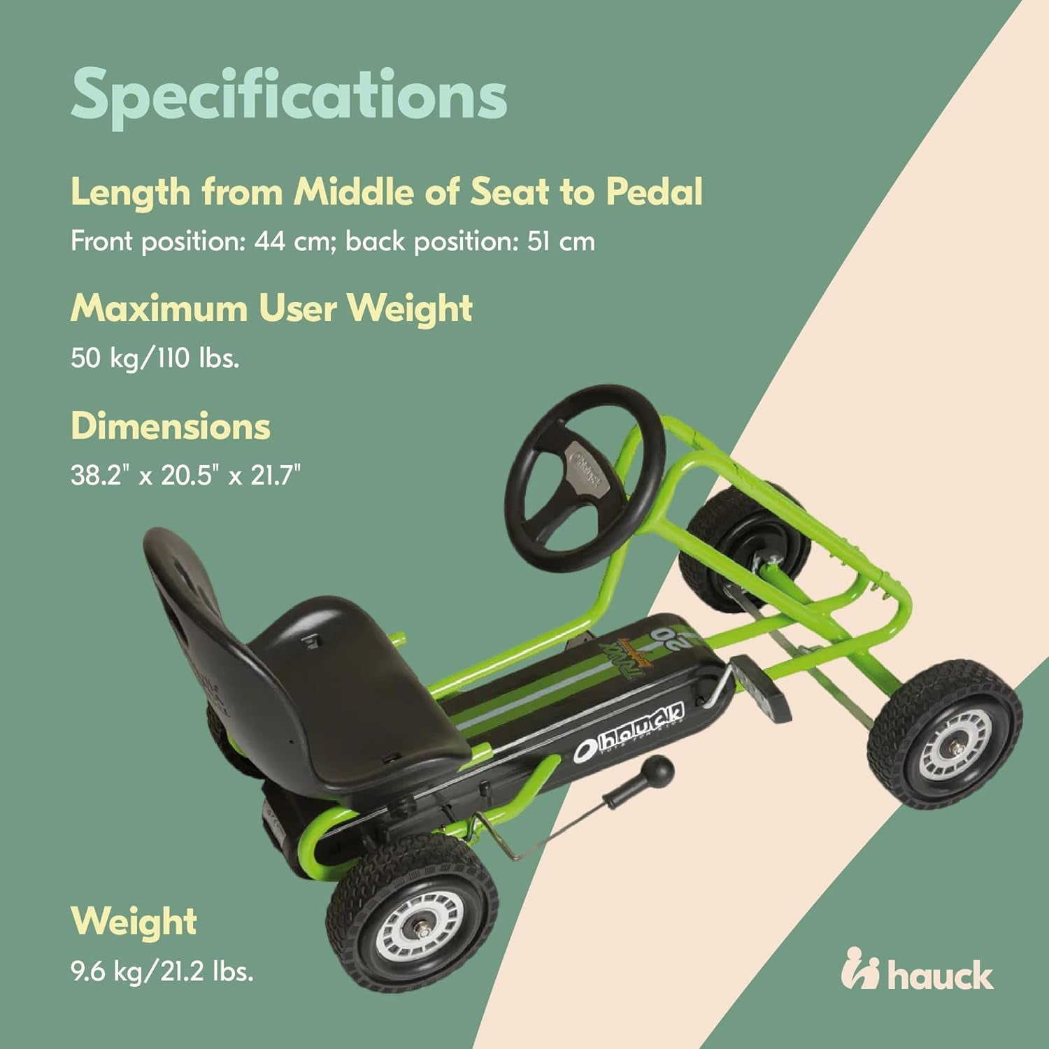 Kids Pedal Go Kart – 4-Wheel Bicycle Cart for Boys & Girls Ages 4–8  Race Green, Outdoor Ride-On with Plastic Wheels