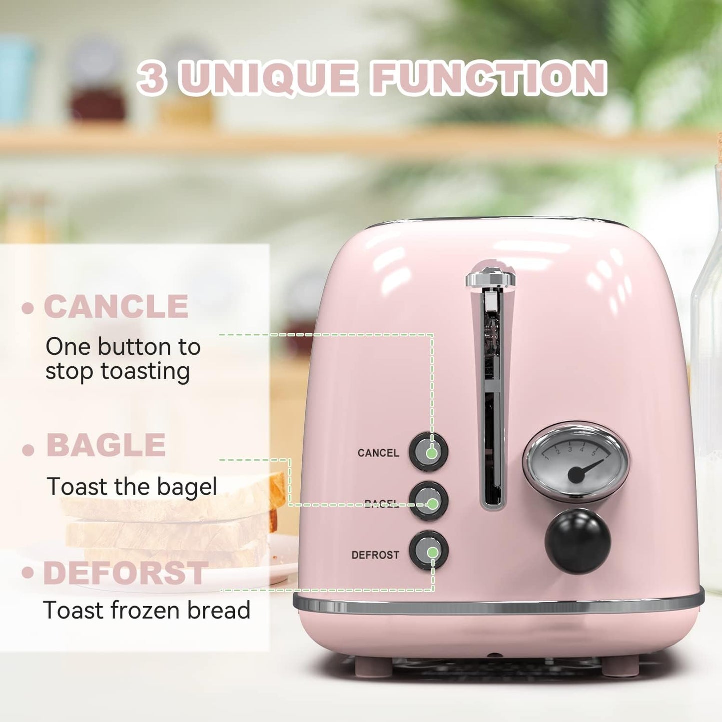 Retro Toaster – 2-Slice Stainless Steel with Wide Slots & Mood Settings