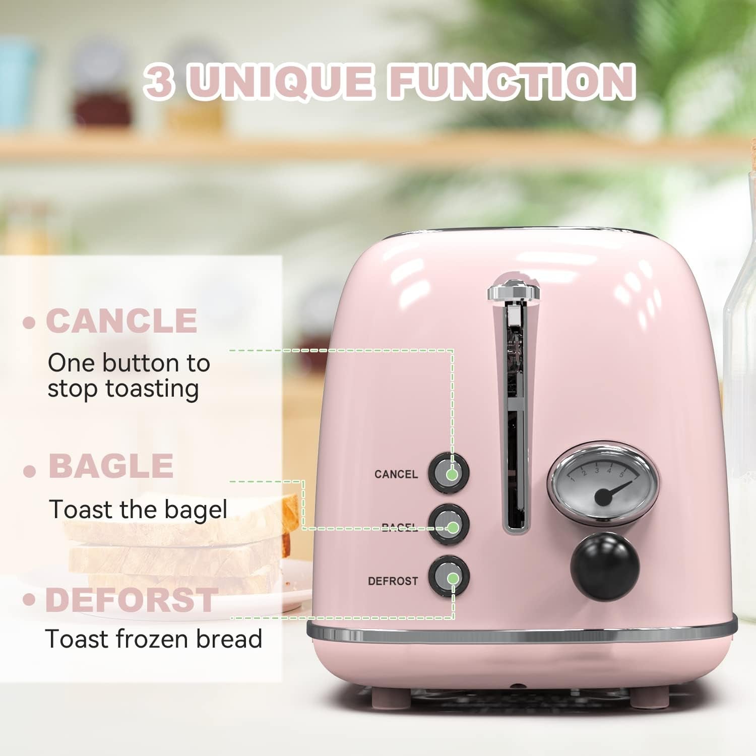 Retro Toaster – 2-Slice Stainless Steel with Wide Slots & Mood Settings