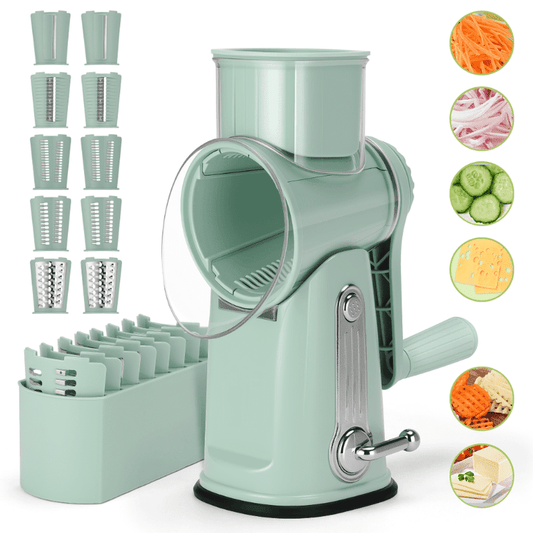 Roarrave 5-in-1 Manual Food Chopper – Rotary Grater & Slicer with Handle and 5 Blades