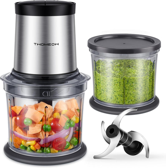 Small but Mighty Food Chopper – 4-Cup Electric Processor with Dual Bowls & Multi-Blade System for Meat, Veggies & More