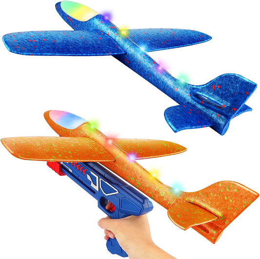 SkyLaunch Gliders – LED Foam Airplanes with Launcher & 2 Flight Modes (Set of 2)