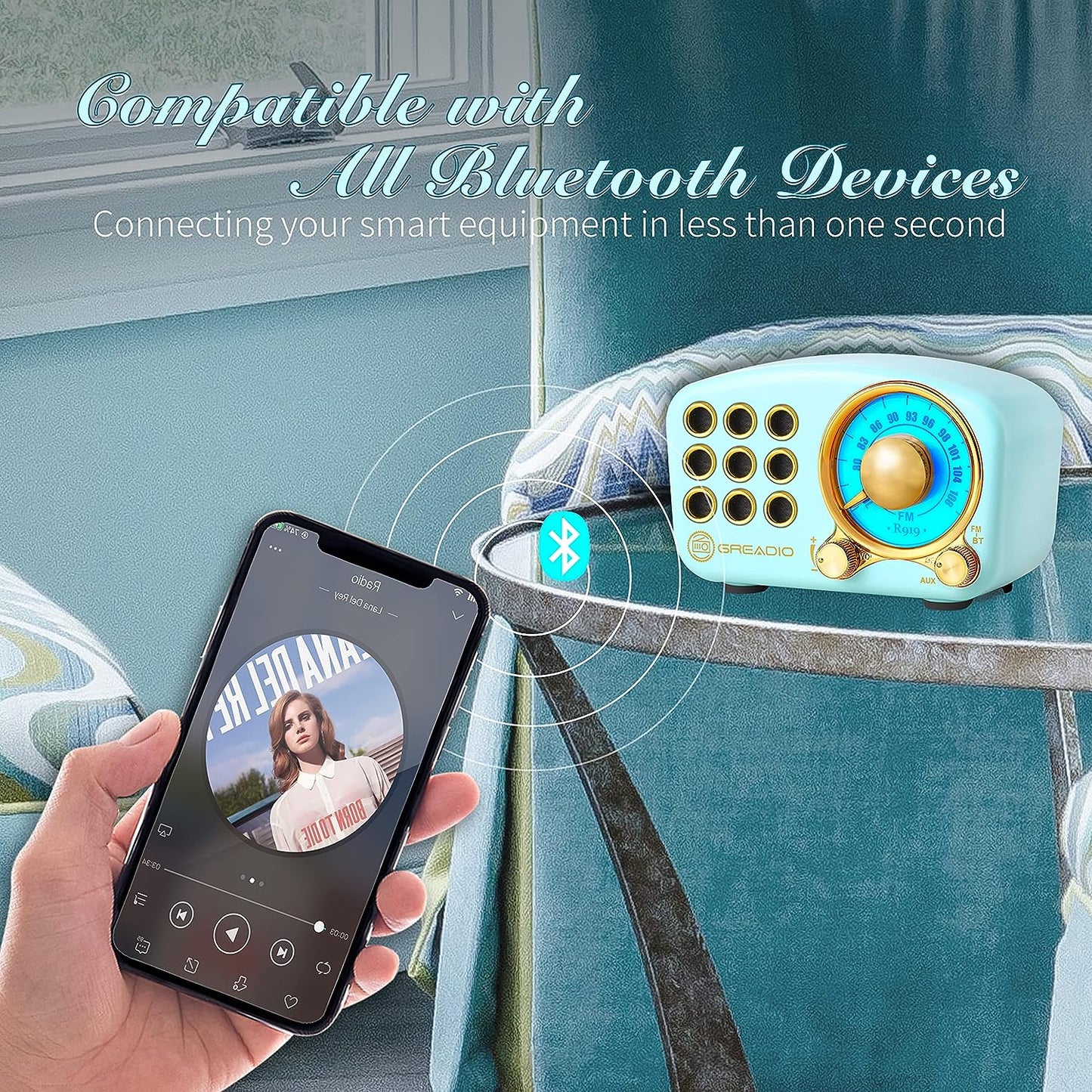 Old-School Style Bluetooth Speaker – FM Radio, TF Card, MP3 Player & Big Bass (Blue)