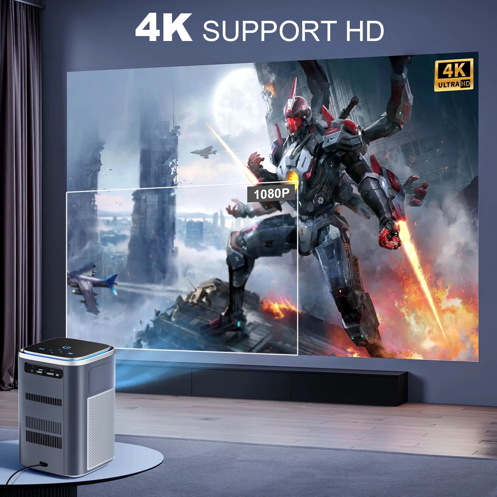 - Native 1080P Home Theater Projector with 5G WiFi, Bluetooth, 4K Support & 600 ANSI Lumens Brightness
