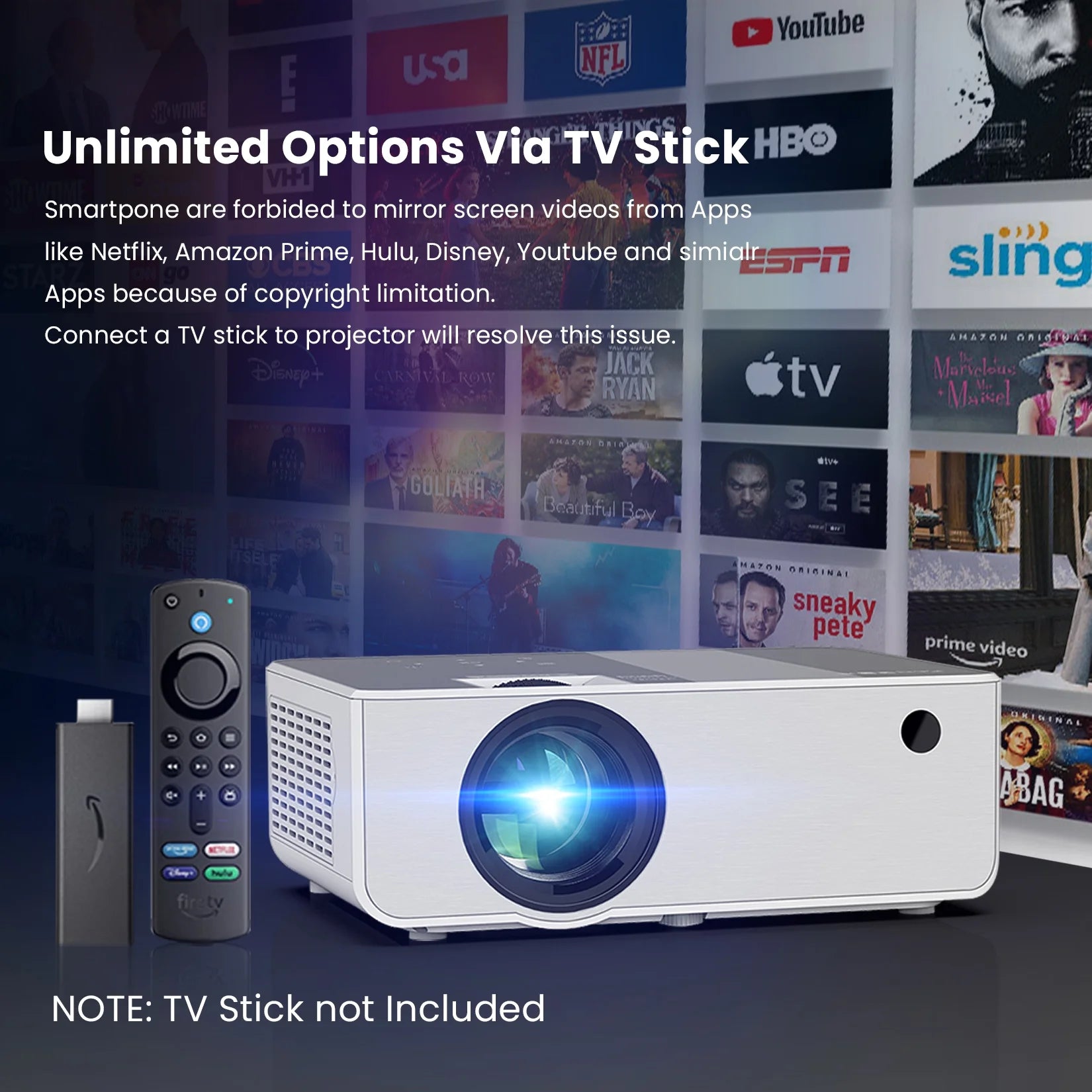 - Wireless Bluetooth Projector 1080P – Portable Full HD Video Player for Indoor & Outdoor Use with Tripod