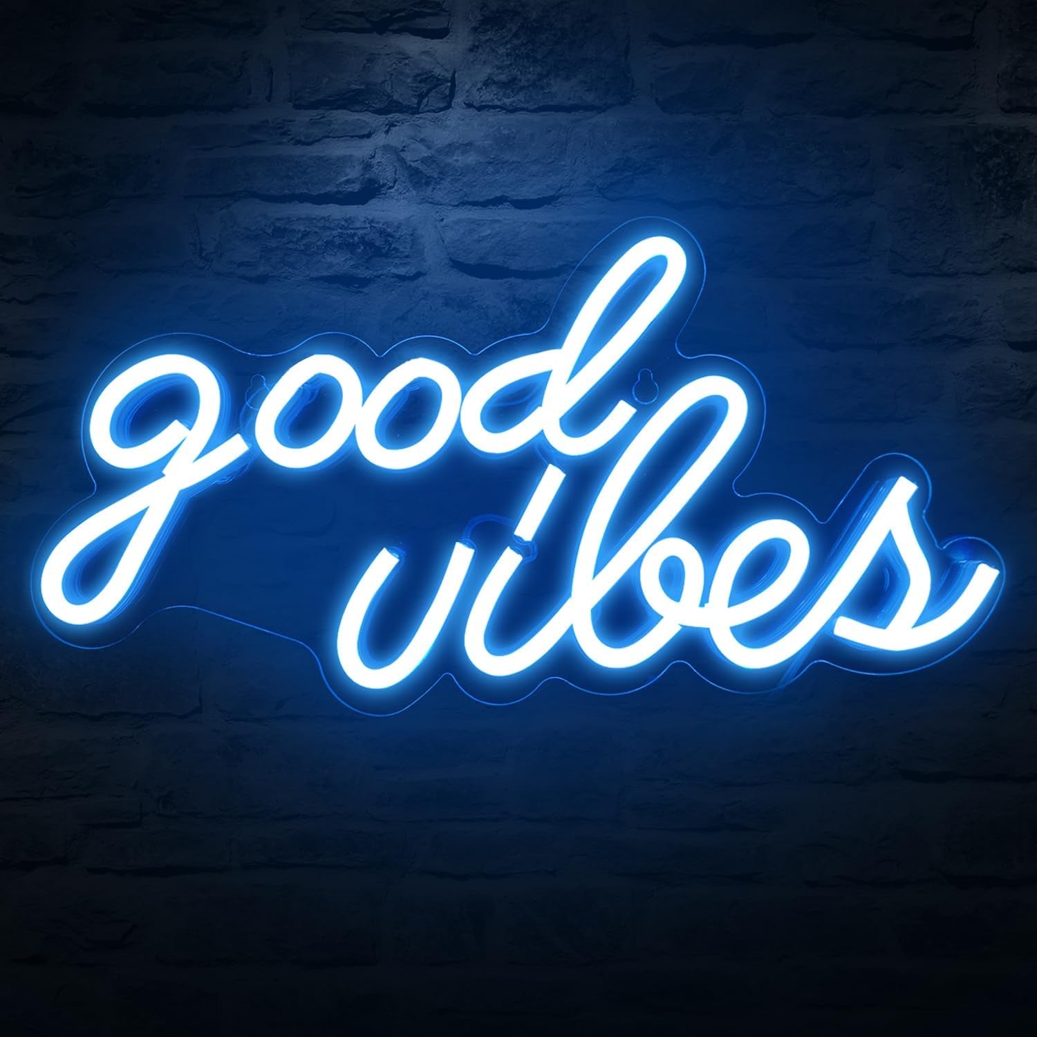 💡 “Good Vibes” Neon Sign – USB-Powered Ice Blue Wall Light for Bedroom & Dorm Decor (16.1" x 8.3")
