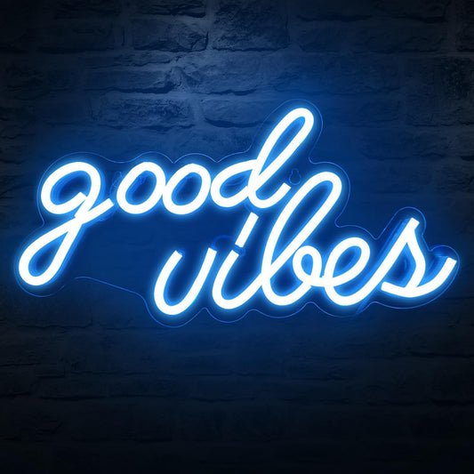 💡 “Good Vibes” Neon Sign – USB-Powered Ice Blue Wall Light for Bedroom & Dorm Decor (16.1" x 8.3")