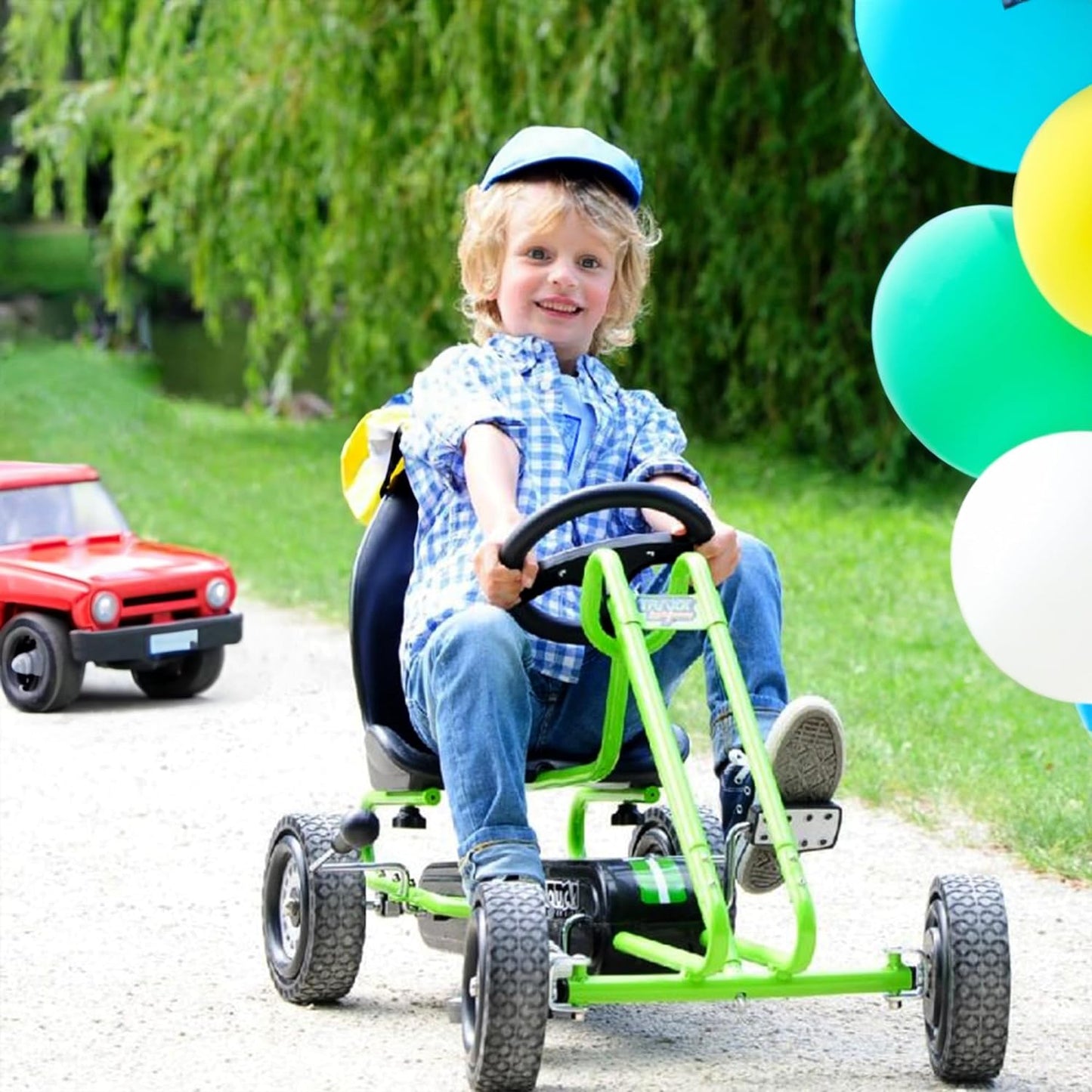 Kids Pedal Go Kart – 4-Wheel Bicycle Cart for Boys & Girls Ages 4–8  Race Green, Outdoor Ride-On with Plastic Wheels