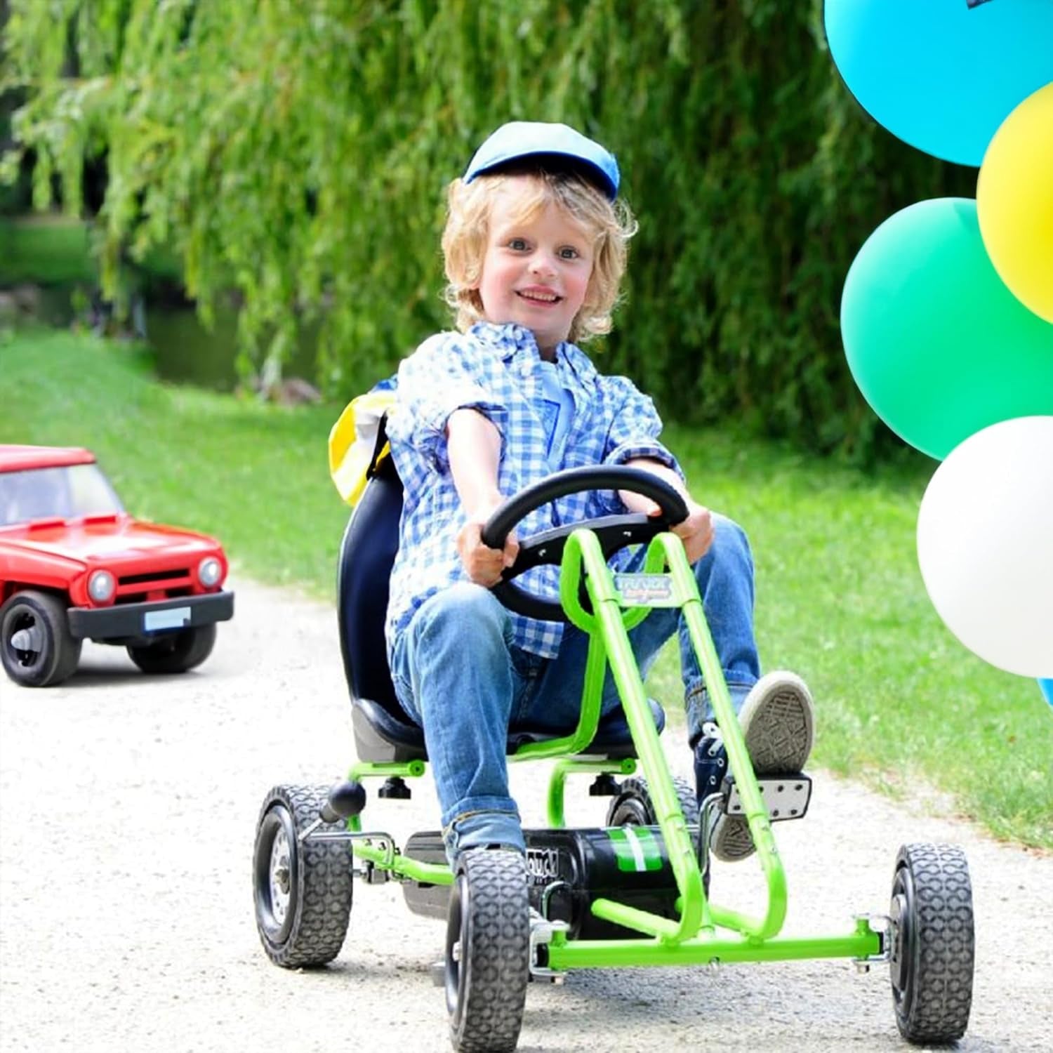 Kids Pedal Go Kart – 4-Wheel Bicycle Cart for Boys & Girls Ages 4–8  Race Green, Outdoor Ride-On with Plastic Wheels