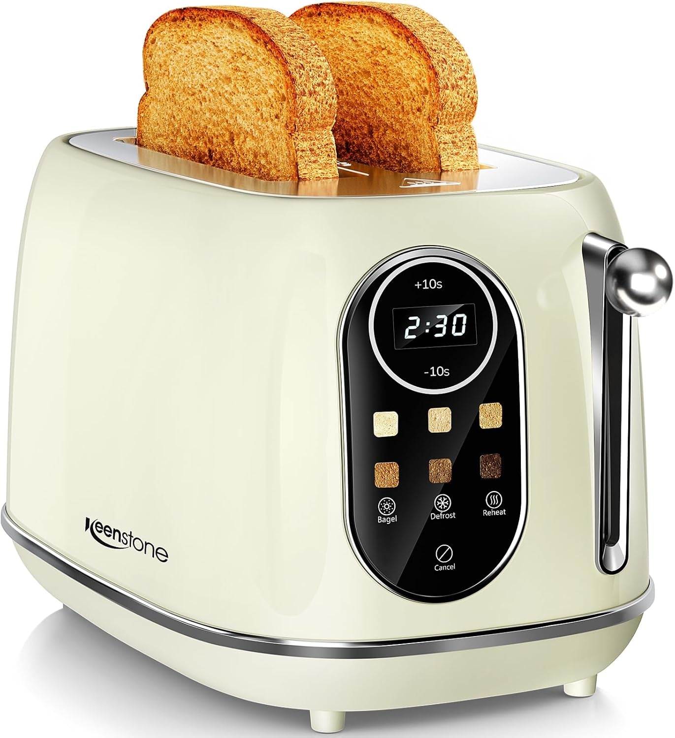 - Compact 2-Slice Toaster – Stainless Steel Housing, Bagel/Defrost/Cancel Functions & Removable Crumb Tray 