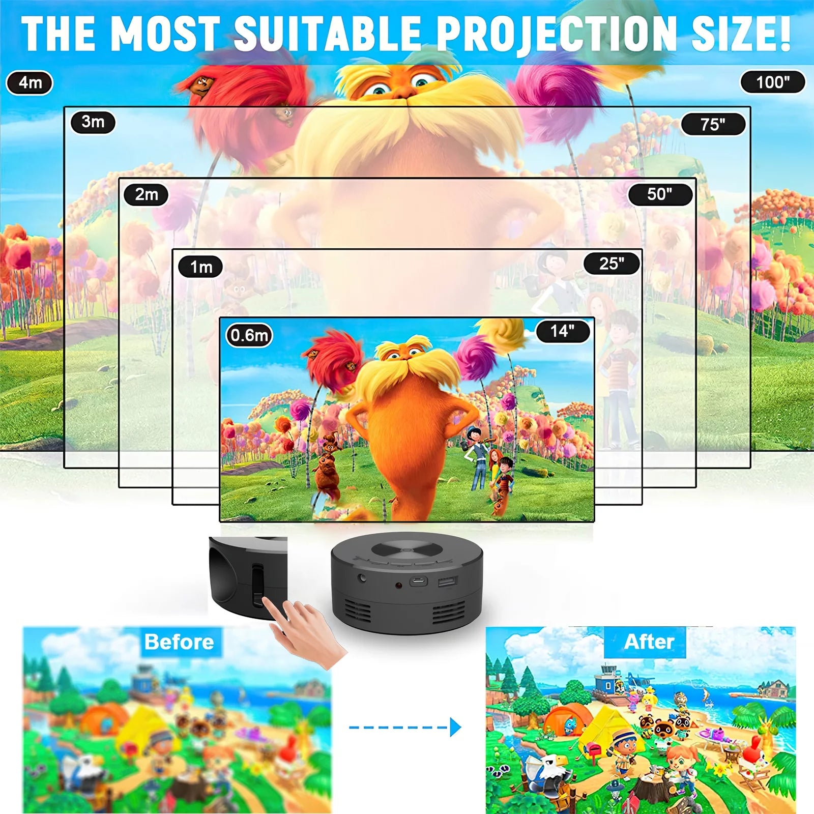 Portable Full HD 1080P Mini Projector – Movie & Video Streaming with Remote