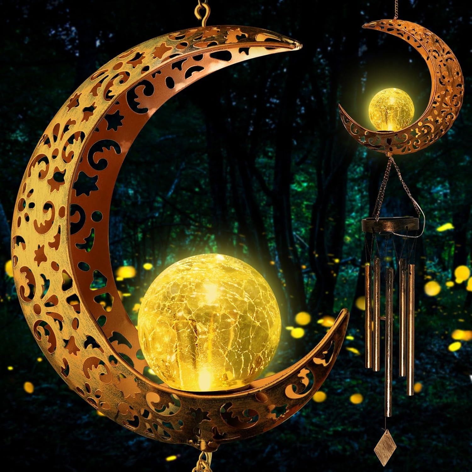 Celestial Garden Wind Chimes – Multi-Design Solar Lights with Crackle Glass Balls for Outdoor Spaces  Magical Gift for Women & Garden Lovers