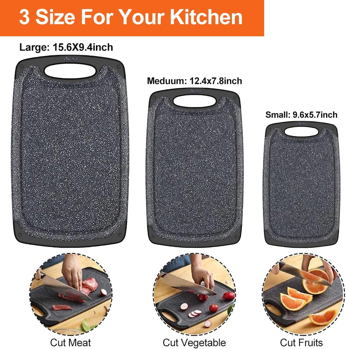 Cutting Board Set of 3 – BPA-Free, Dishwasher Safe with Juice Grooves & Handles