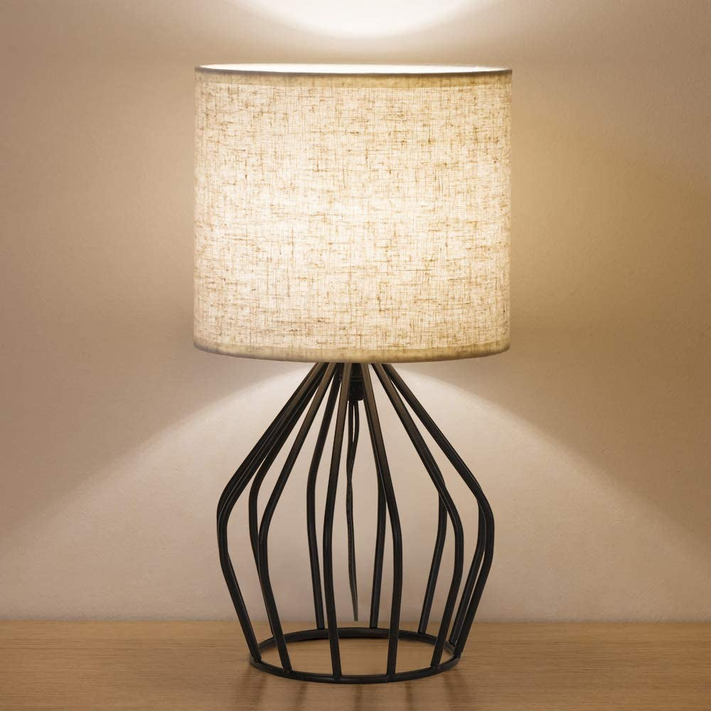 ✨ Gold Table Lamp – Modern Desk Lamp with Linen Shade & Open Base for Bedroom or Living Room