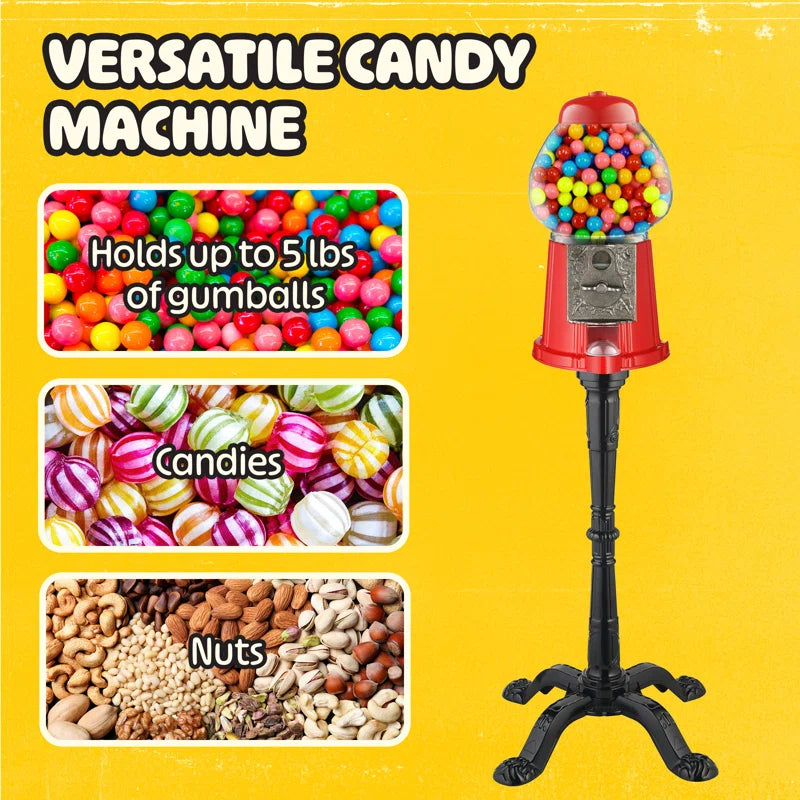 🍬 15" Vintage Bubble Gum Machine with Stand – Glass Globe Candy Dispenser & Metal Base (Red)