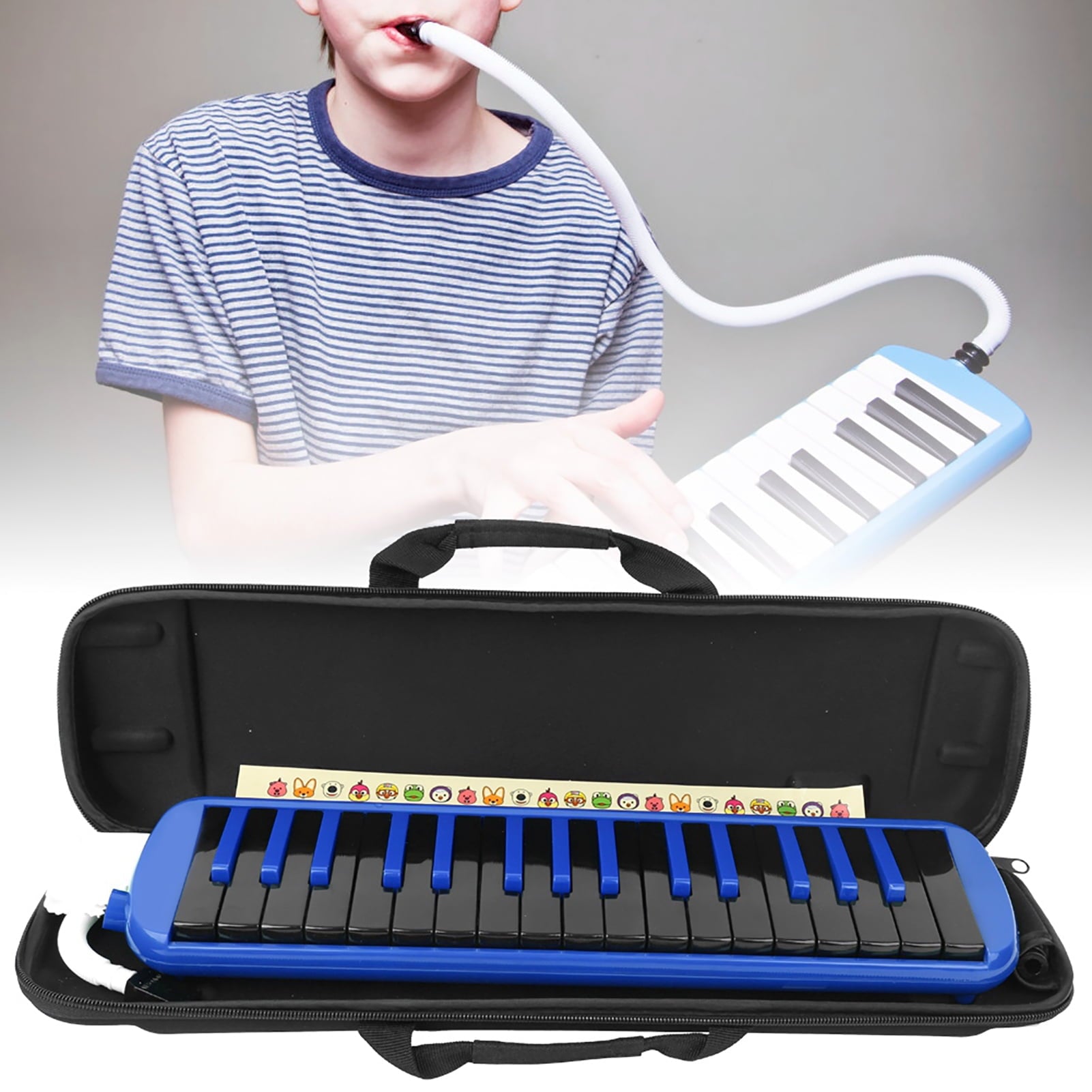 Blue 32-Key Melodica – A Fun Wind-Powered Keyboard for Budding Musicians + Portable Bag