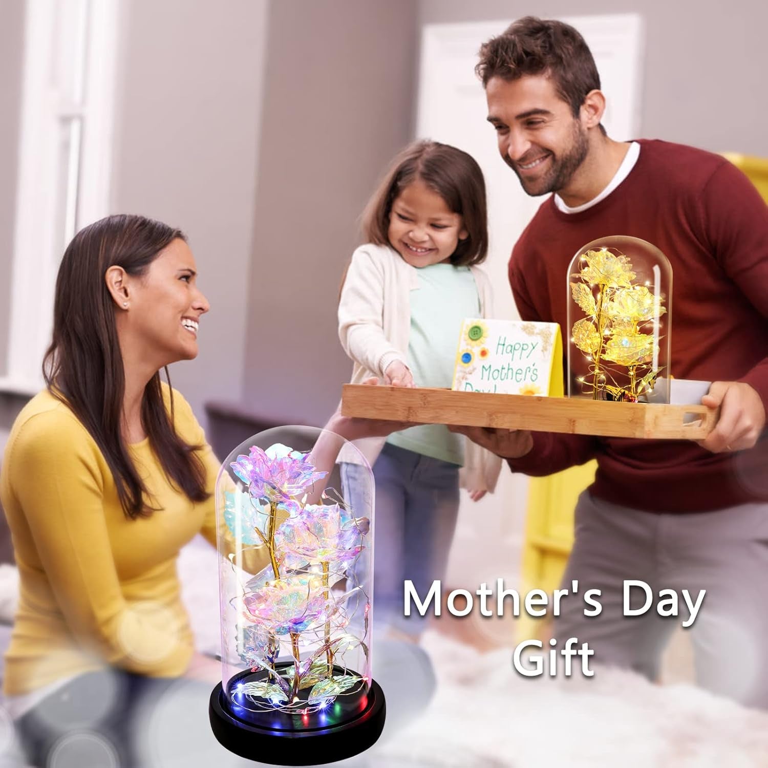 🌹 Galaxy Rose in Glass Dome – Light-Up Rainbow Flower Gift for Her, Birthday & Valentine’s Day