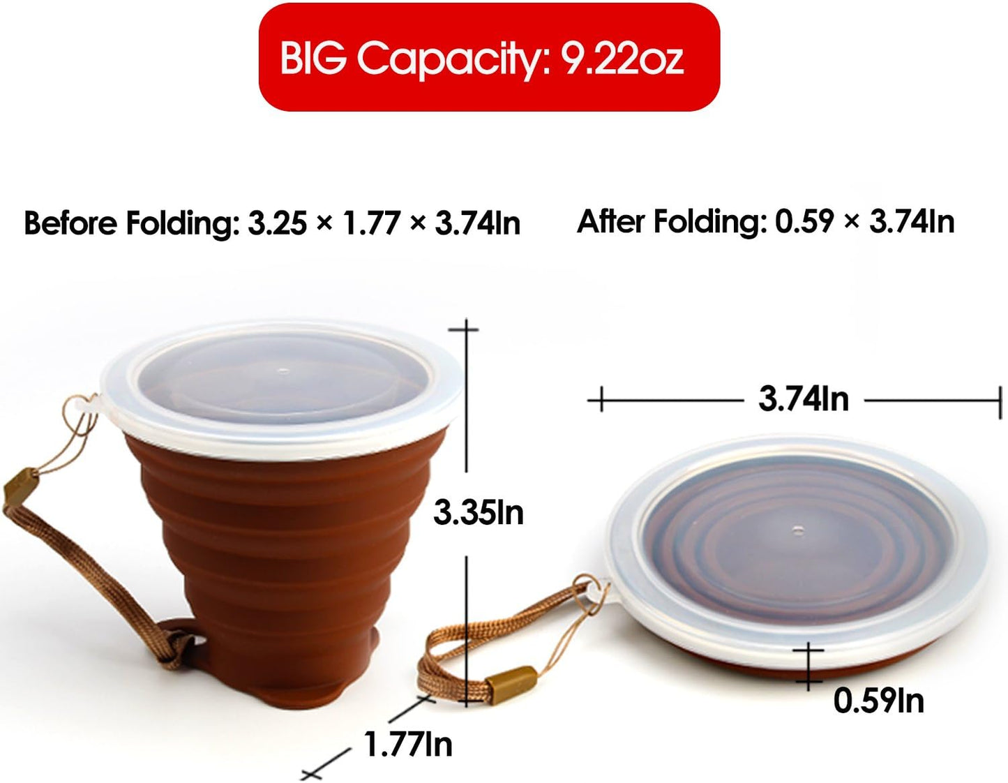 🥤 Collapsible Silicone Travel Cup with Lid – Portable, Expandable Drinking Cup (9.2 oz)