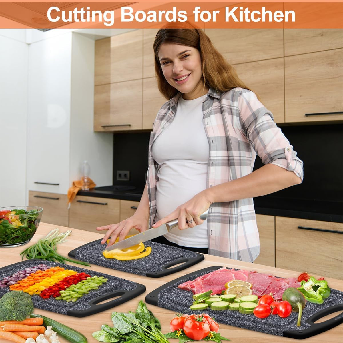 Cutting Board Set of 3 – BPA-Free, Dishwasher Safe with Juice Grooves & Handles