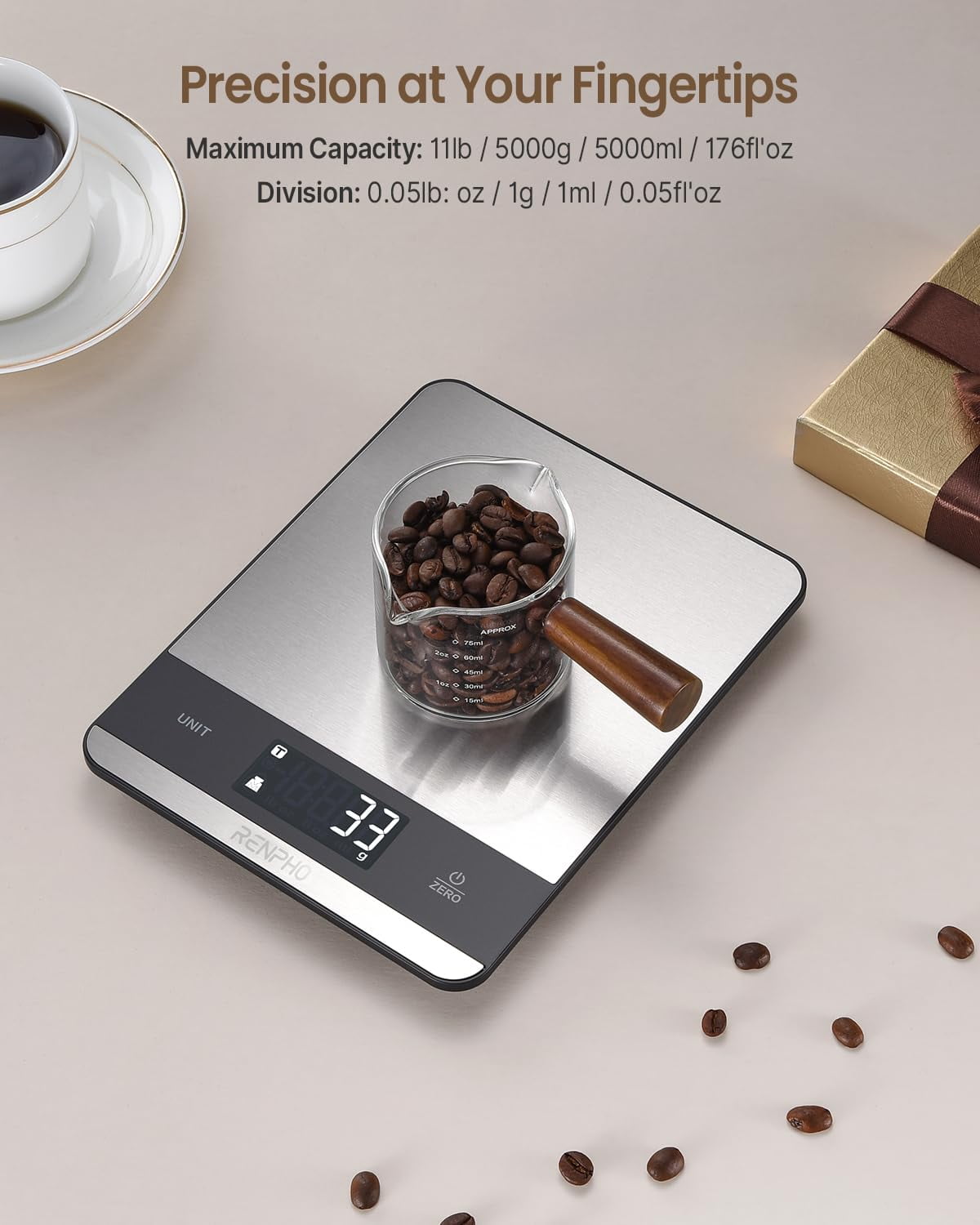 Featherlight Precision: Stainless Digital Scale with Tare & 7 Units