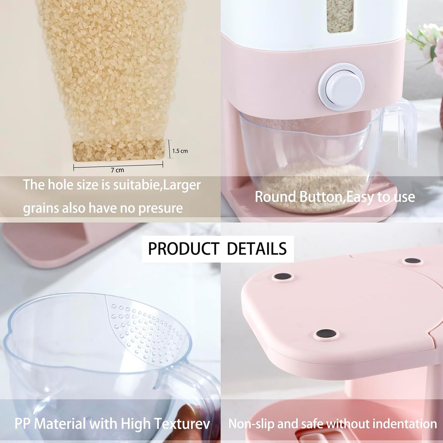 Household Grain Storage Bin – 22.5–25 lb Rice Holder with Measuring Cup, Multi-Color Options for Kitchen & Pantry Use