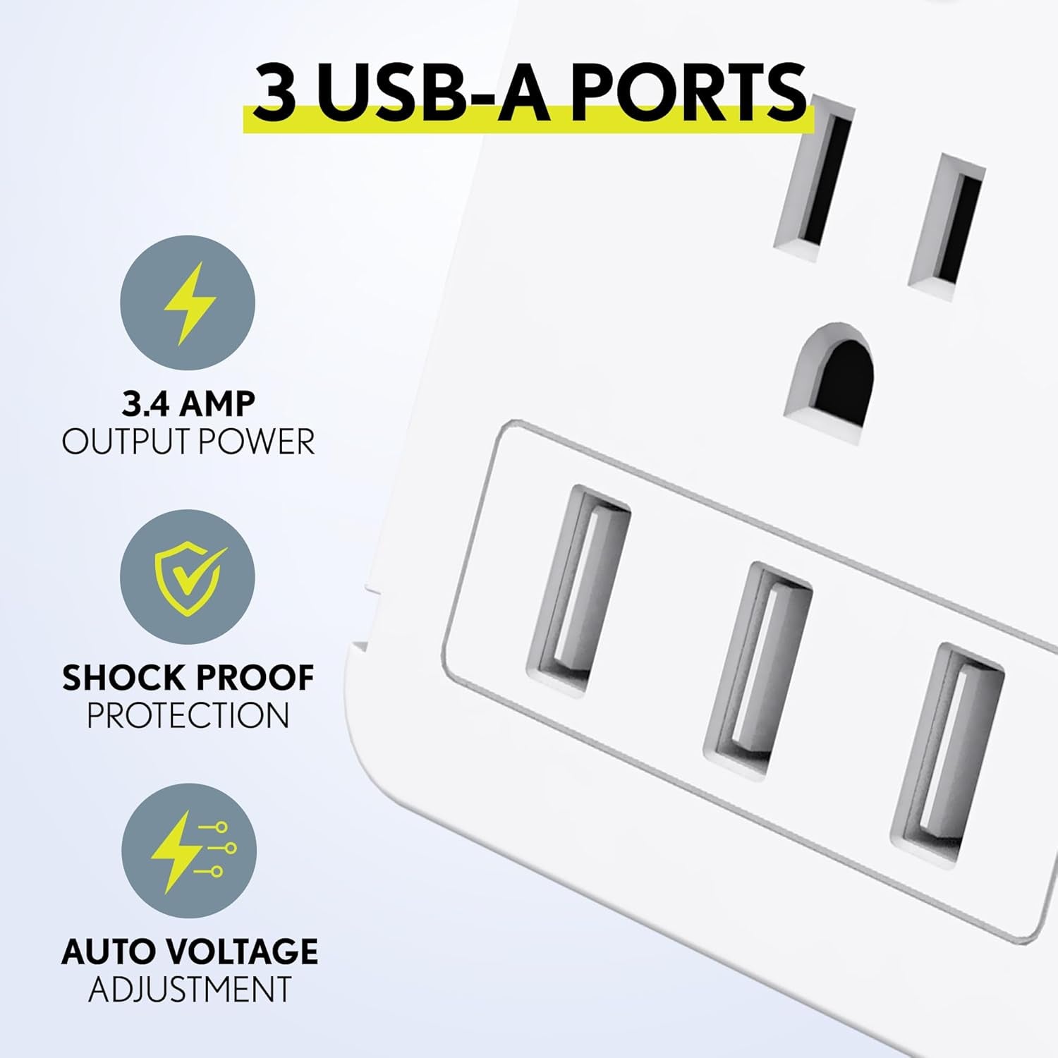 Outlet Extender with Detachable Shelf – 8 AC Ports, 3 USB, Surge Protection & Space-Saving Design