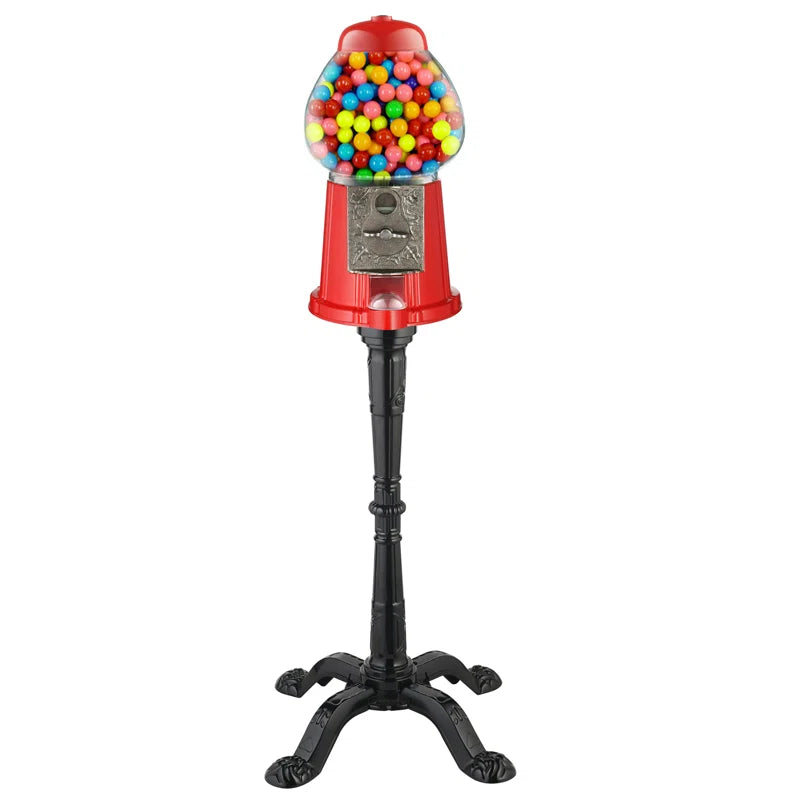 🍬 15" Vintage Bubble Gum Machine with Stand – Glass Globe Candy Dispenser & Metal Base (Red)