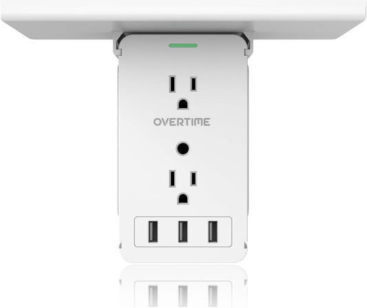 Outlet Extender with Detachable Shelf – 8 AC Ports, 3 USB, Surge Protection & Space-Saving Design