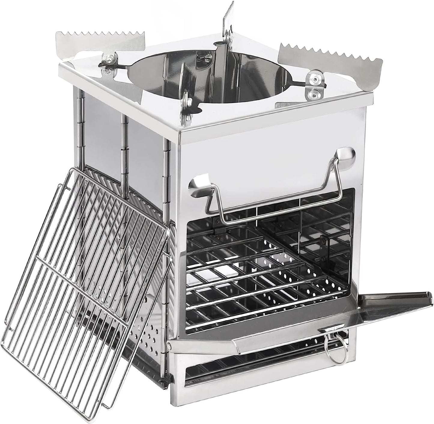 Large Folding Wood Burning Stove – Portable Stainless Steel Rocket Grill for Tent Camping, Picnic, Hiking & Survival Gear