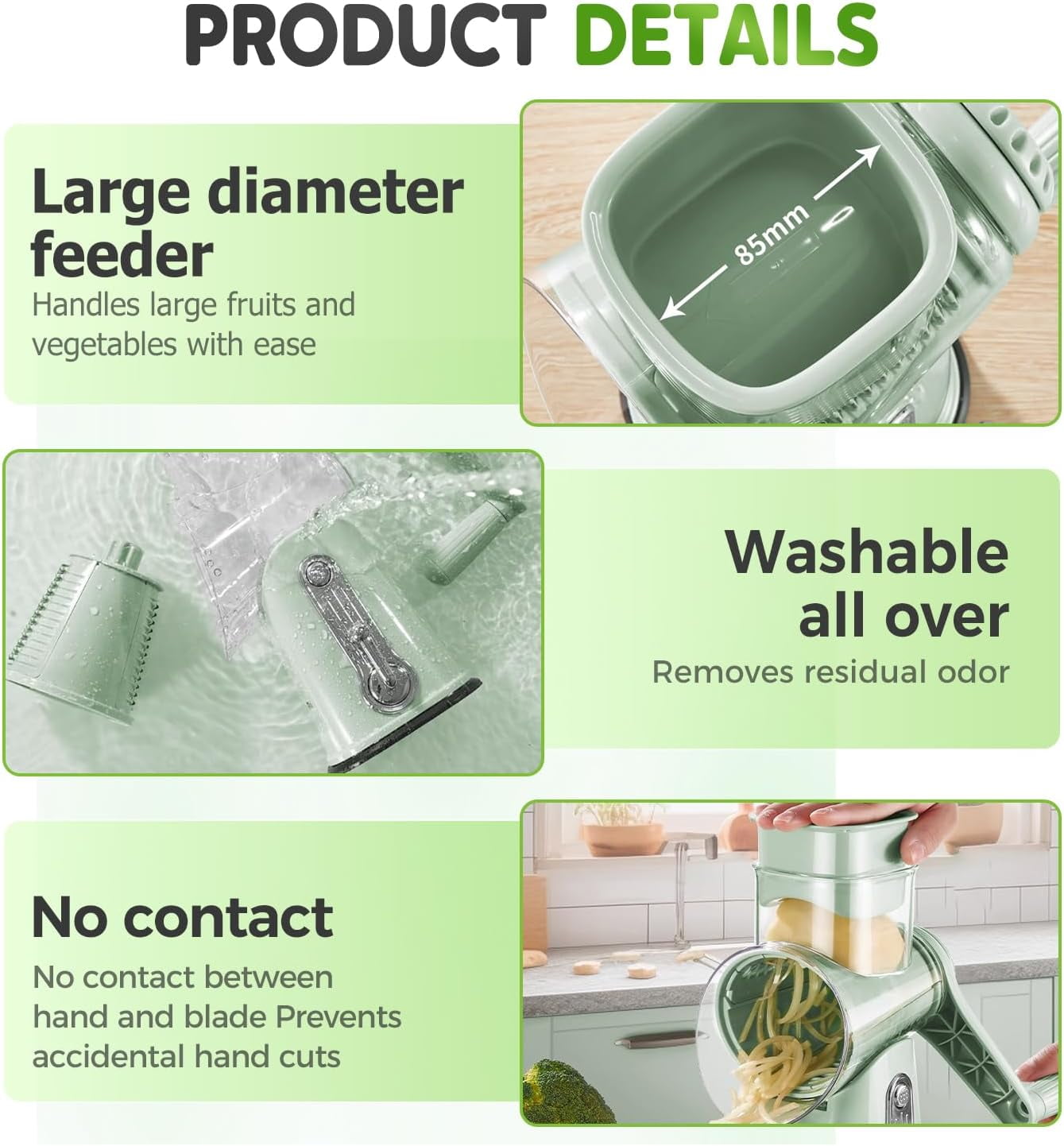 Roarrave 5-in-1 Manual Food Chopper – Rotary Grater & Slicer with Handle and 5 Blades