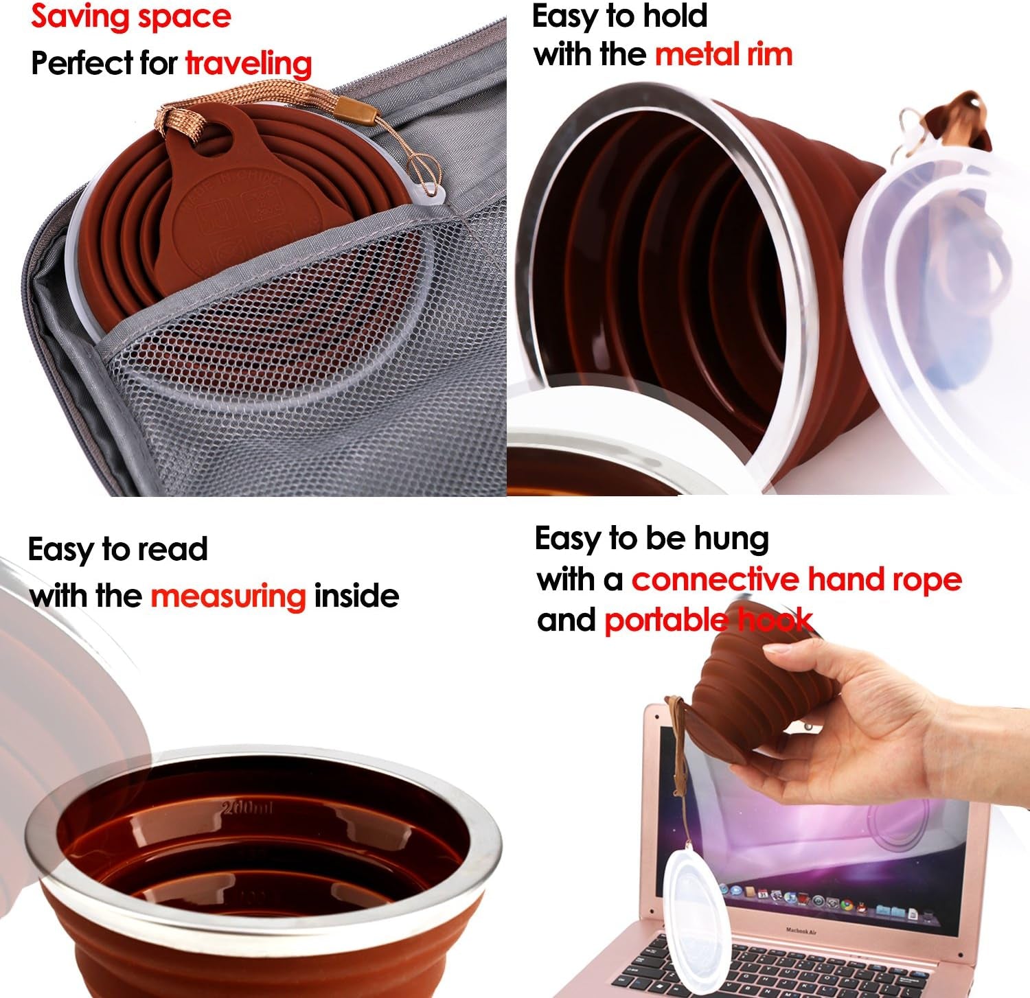 🥤 Collapsible Silicone Travel Cup with Lid – Portable, Expandable Drinking Cup (9.2 oz)