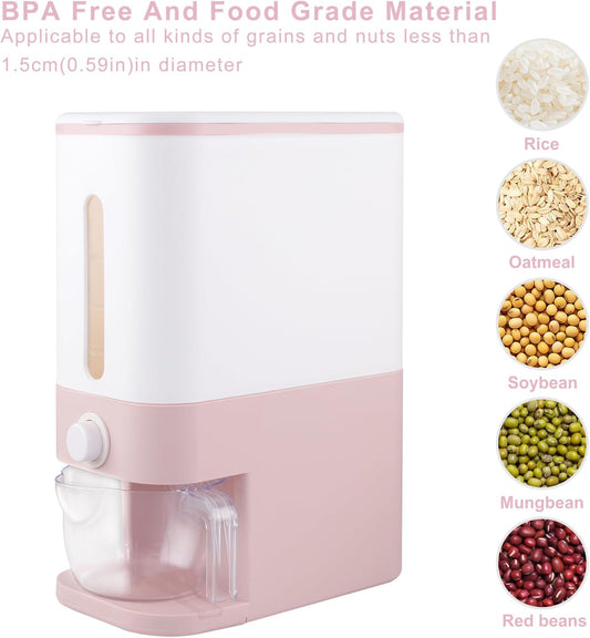 Household Grain Storage Bin – 22.5–25 lb Rice Holder with Measuring Cup, Multi-Color Options for Kitchen & Pantry Use