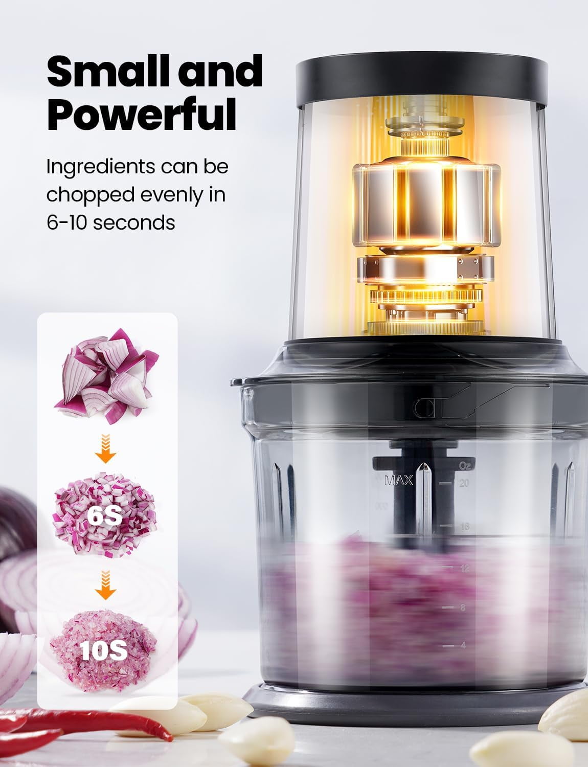 Small but Mighty Food Chopper – 4-Cup Electric Processor with Dual Bowls & Multi-Blade System for Meat, Veggies & More