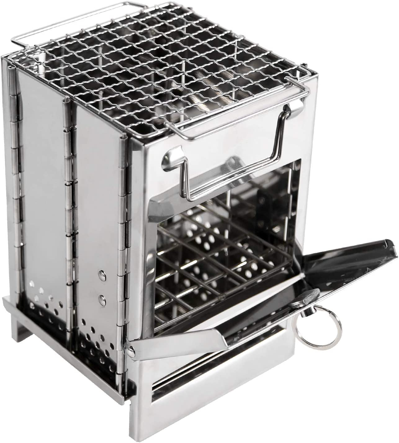 Large Folding Wood Burning Stove – Portable Stainless Steel Rocket Grill for Tent Camping, Picnic, Hiking & Survival Gear