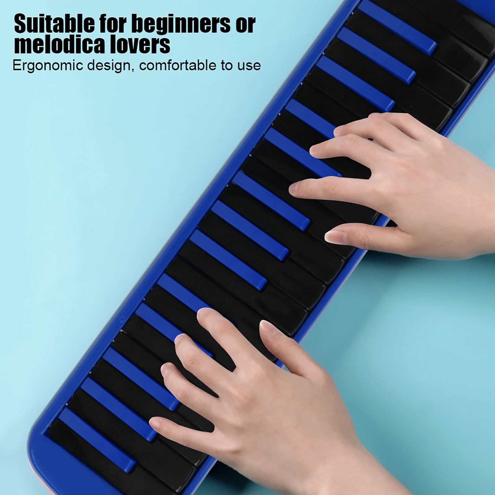 Blue 32-Key Melodica – A Fun Wind-Powered Keyboard for Budding Musicians + Portable Bag