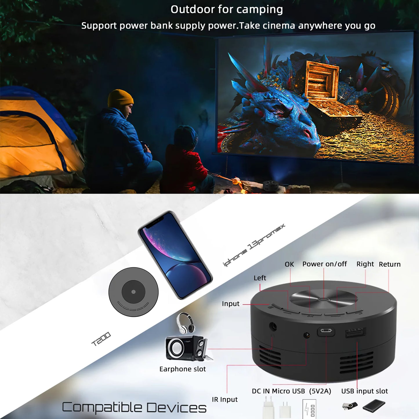 Portable Full HD 1080P Mini Projector – Movie & Video Streaming with Remote