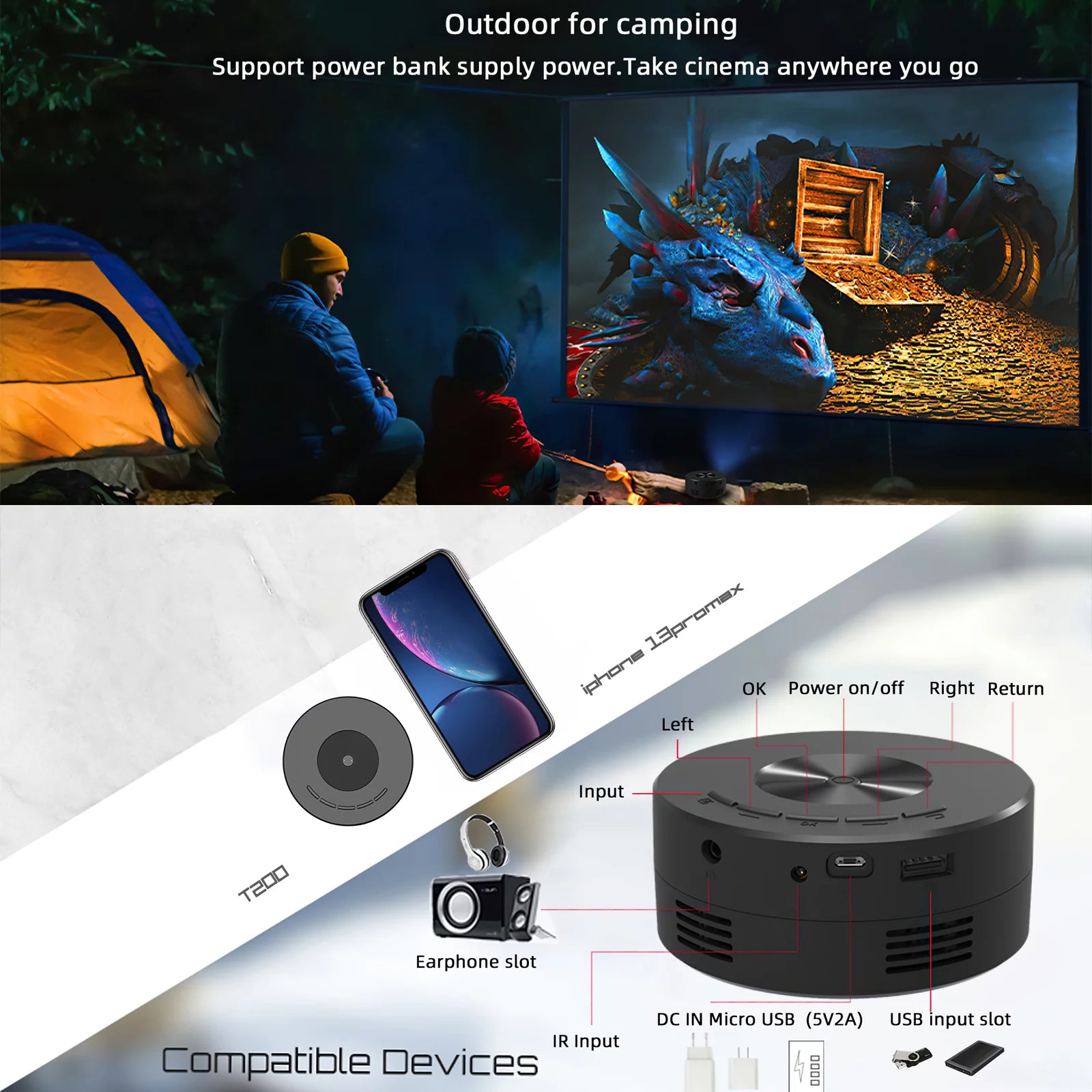 Portable Full HD 1080P Mini Projector – Movie & Video Streaming with Remote