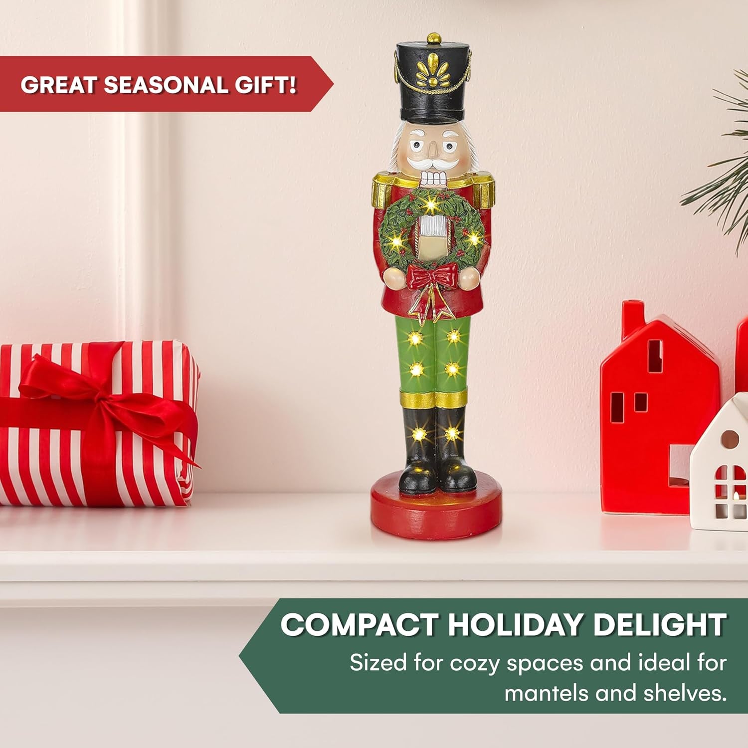 🎄 Christmas Figurines – Light-Up Resin Holiday Decorations with LED & Fiber Optic Accents for Indoor Display