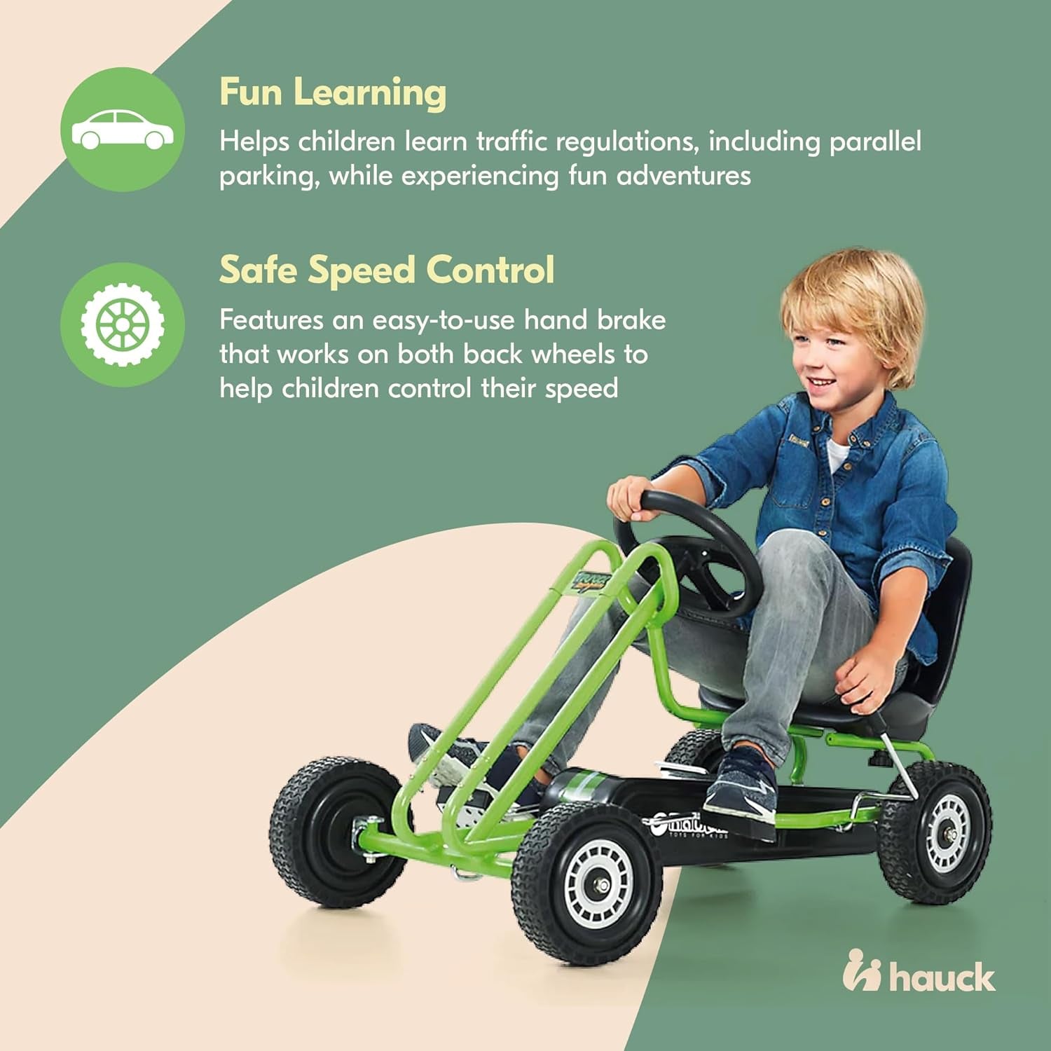 Kids Pedal Go Kart – 4-Wheel Bicycle Cart for Boys & Girls Ages 4–8  Race Green, Outdoor Ride-On with Plastic Wheels