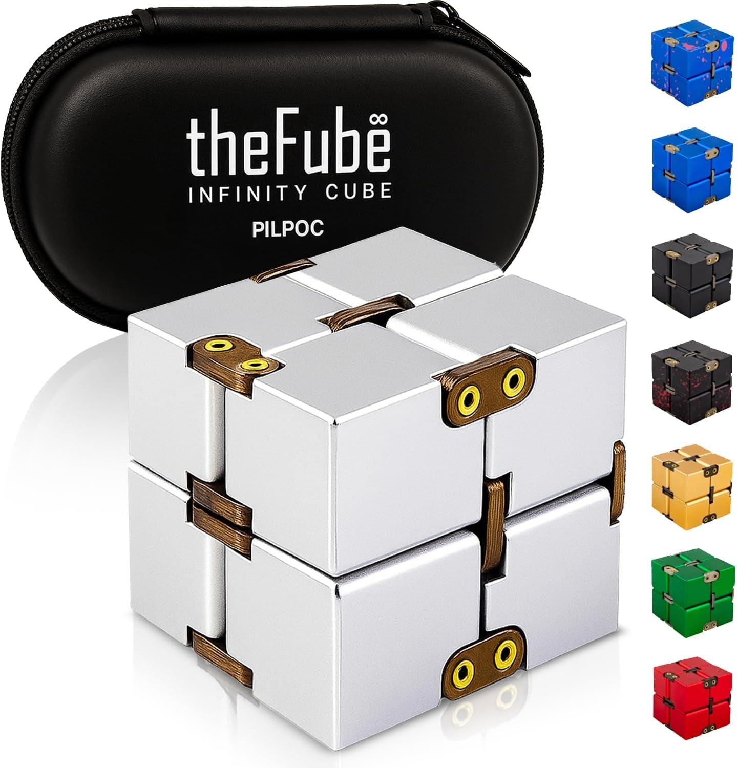 Thefube Infinity Cube Fidget Desk Toy - Aluminum Infinite Magic Cube with Case, Sturdy, Heavy, Relieve Stress and Anxiety, for ADD, ADHD, OCD (Green)